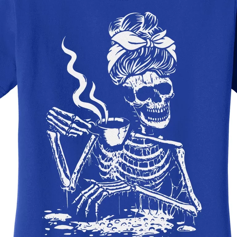 Skeleton Coffee Messy Bun Front Design Funny Women's T-Shirt