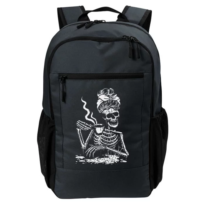 Skeleton Coffee Messy Bun Front Design Funny Daily Commute Backpack