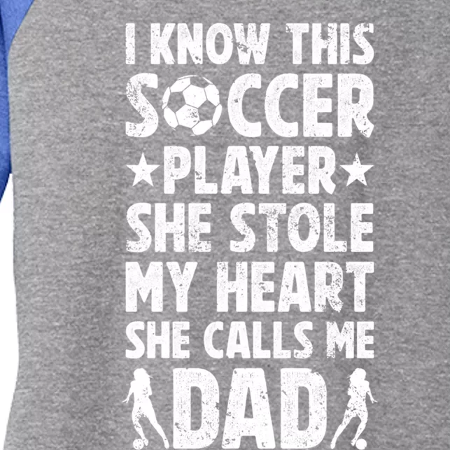 She Calls Me Dad Of A Soccer Player Father Soccer Dad Gift Women's Tri-Blend 3/4-Sleeve Raglan Shirt