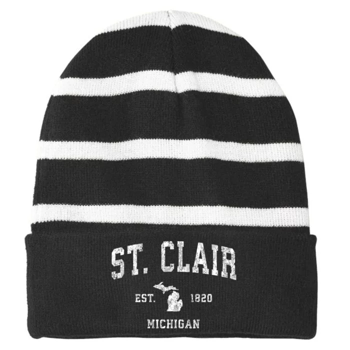 St. Clair Michigan Mi Vintage Athletic Sports Striped Beanie with Solid Band