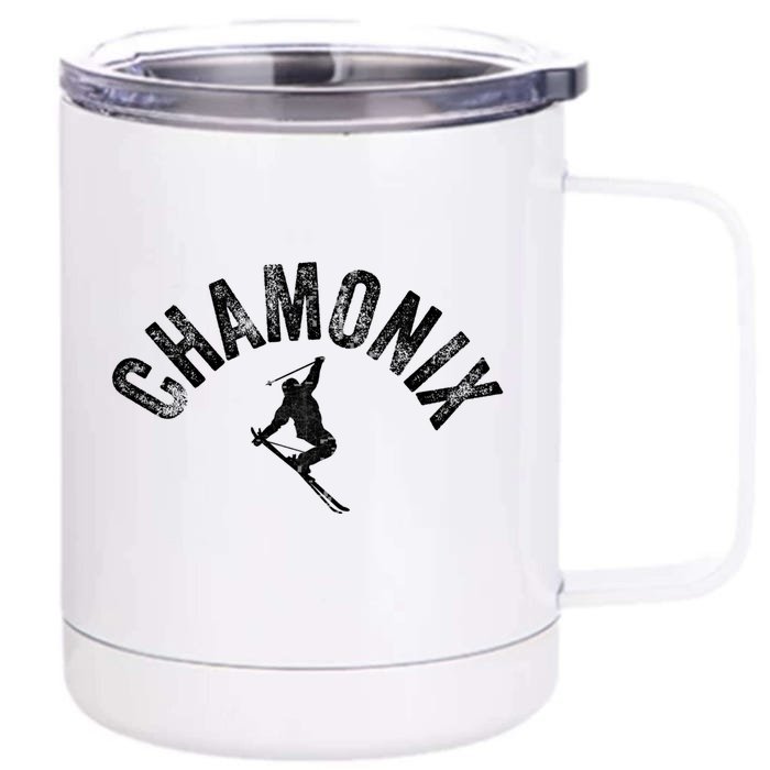 Ski Chamonix Mont Blanc Skier France Vintage Skiing Europe Gift Front & Back 12oz Stainless Steel Tumbler Cup