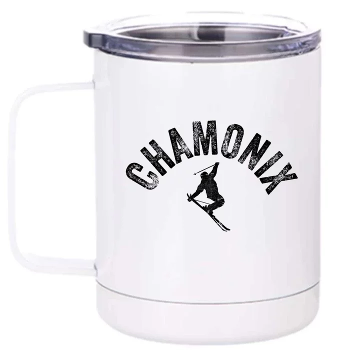 Ski Chamonix Mont Blanc Skier France Vintage Skiing Europe Gift Front & Back 12oz Stainless Steel Tumbler Cup