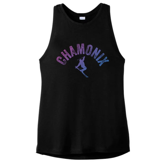 Ski Chamonix Mont Blanc Skier France Vintage Skiing Europe Cool Gift Ladies Tri-Blend Wicking Tank