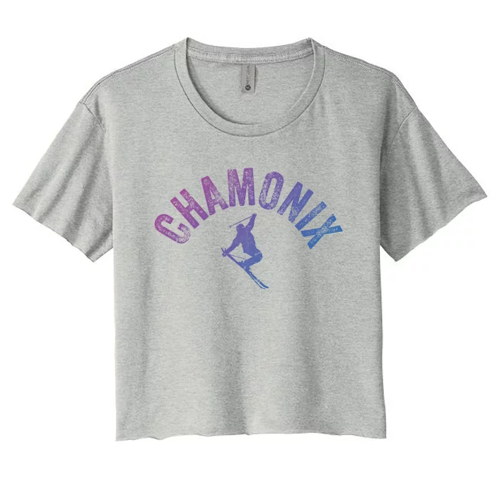 Ski Chamonix Mont Blanc Skier France Vintage Skiing Europe Cool Gift Women's Crop Top Tee