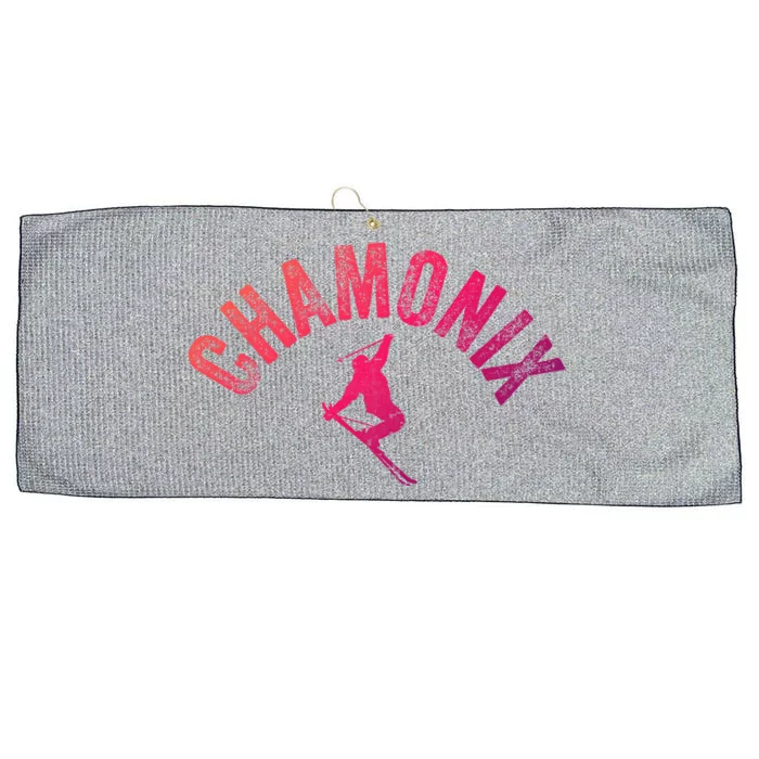 Ski Chamonix Mont Blanc Skier France Vintage Skiing Europe Cool Gift Large Microfiber Waffle Golf Towel