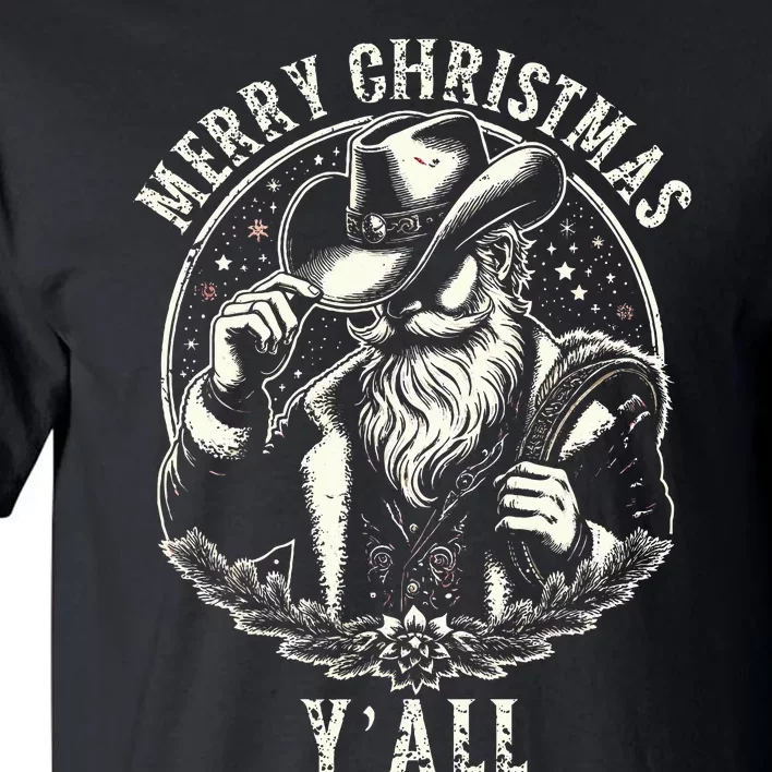 Santa Claus Merry Christmas Y'all Western Country Tall T-Shirt