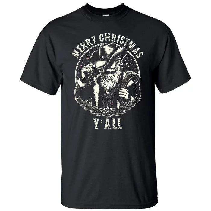 Santa Claus Merry Christmas Y'all Western Country Tall T-Shirt