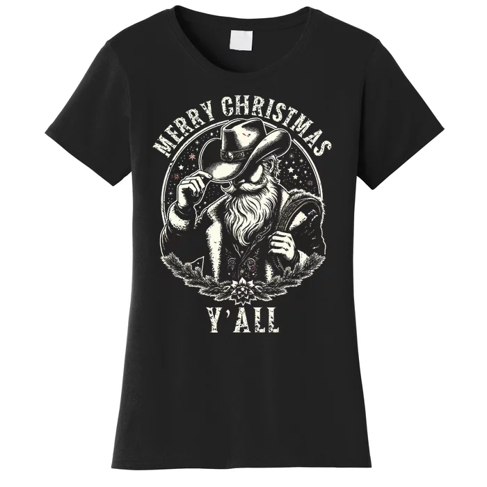 Santa Claus Merry Christmas Y'all Western Country Women's T-Shirt