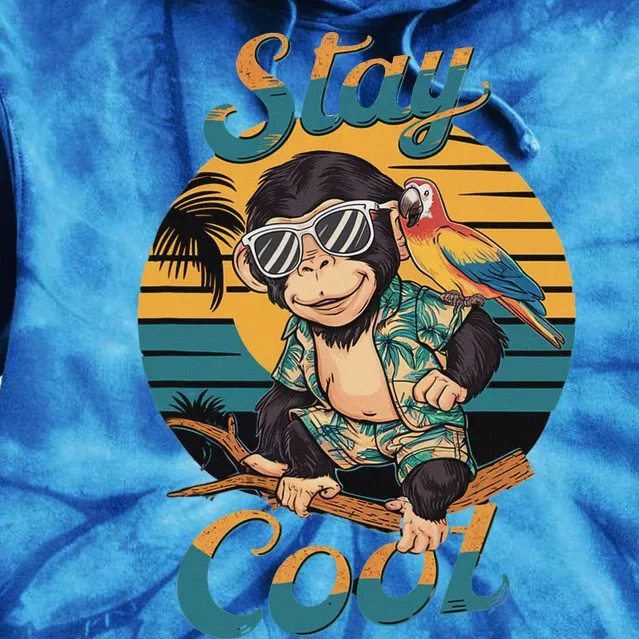 Stay Cool Monkey With Parrot Friend Jungle Time Fun Tie Dye Hoodie