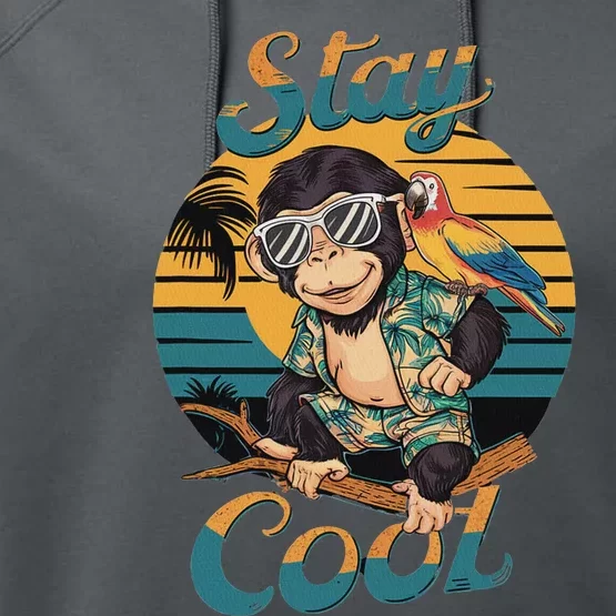 Stay Cool Monkey With Parrot Friend Jungle Time Fun Performance Fleece Hoodie