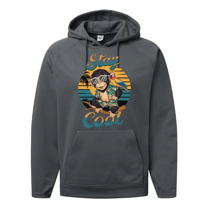 Stay Cool Monkey With Parrot Friend Jungle Time Fun Performance Fleece Hoodie