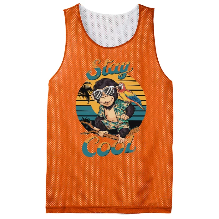 Stay Cool Monkey With Parrot Friend Jungle Time Fun Mesh Reversible Basketball Jersey Tank