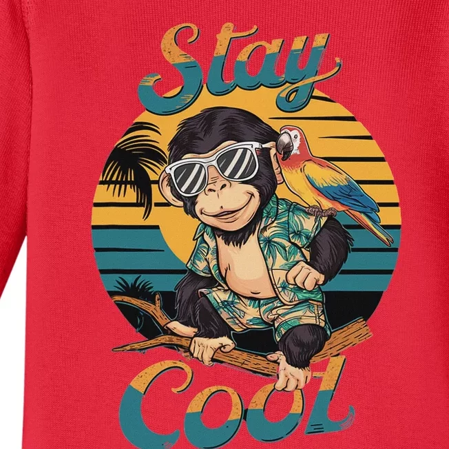 Stay Cool Monkey With Parrot Friend Jungle Time Fun Baby Long Sleeve Bodysuit