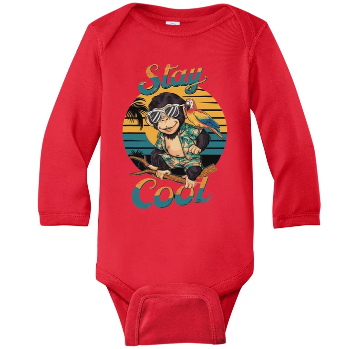 Stay Cool Monkey With Parrot Friend Jungle Time Fun Baby Long Sleeve Bodysuit