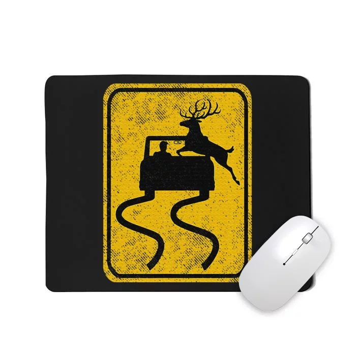 Swerving Car Meets Deer Crossing Vintage Road Sign Mousepad