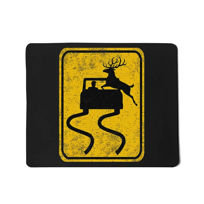 Swerving Car Meets Deer Crossing Vintage Road Sign Mousepad