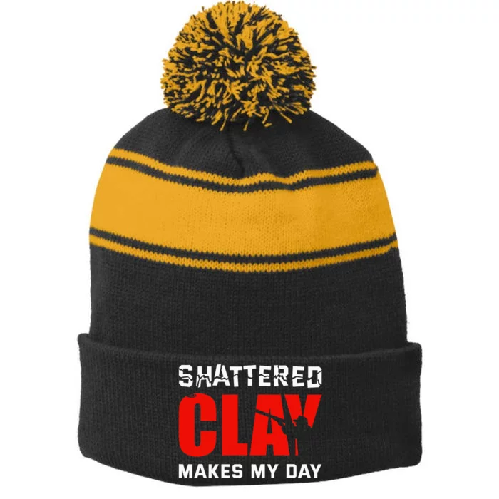 Shattered Clay Makes My Day Trap Skeet Shooting Clay Pigeon Stripe Pom Pom Beanie