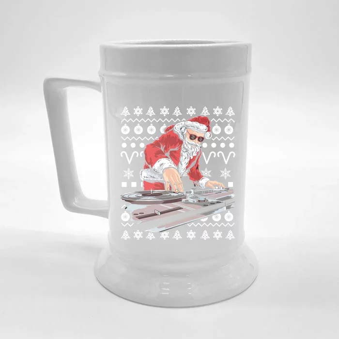 Santa Claus Music Dj Tacky Christmas Ugly Xmas Gift Front & Back Beer Stein