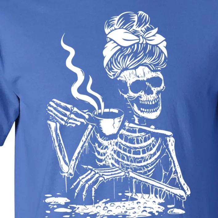 Skeleton Coffee Messy Bun Cool Gift Front Design Gift Tall T-Shirt