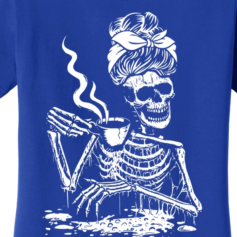 Skeleton Coffee Messy Bun Cool Gift Front Design Gift Women's T-Shirt