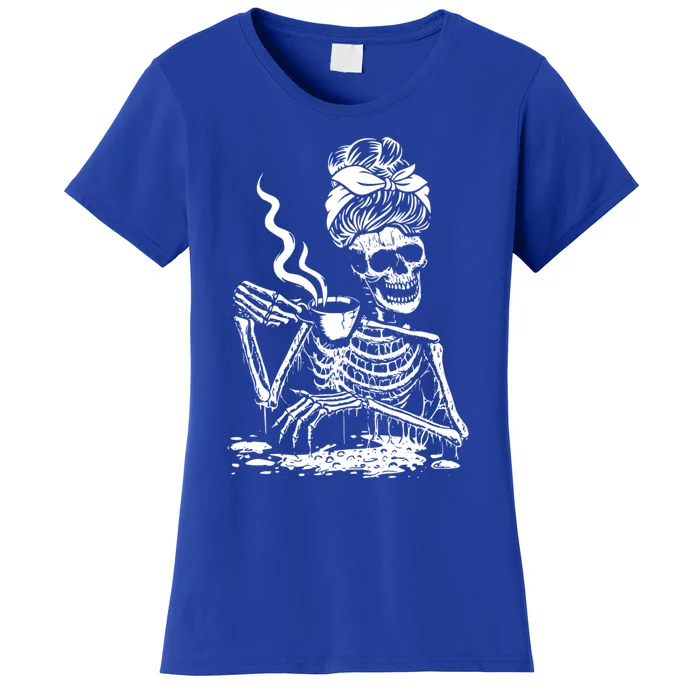 Skeleton Coffee Messy Bun Cool Gift Front Design Gift Women's T-Shirt