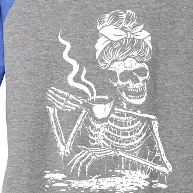 Skeleton Coffee Messy Bun Cool Gift Front Design Gift Women's Tri-Blend 3/4-Sleeve Raglan Shirt