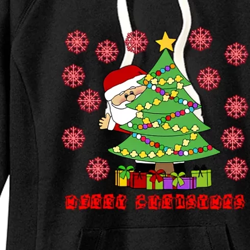 Santa Claus Merry Christmas Tree Women's Fleece Hoodie