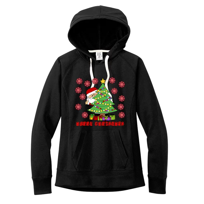 Santa Claus Merry Christmas Tree Women's Fleece Hoodie