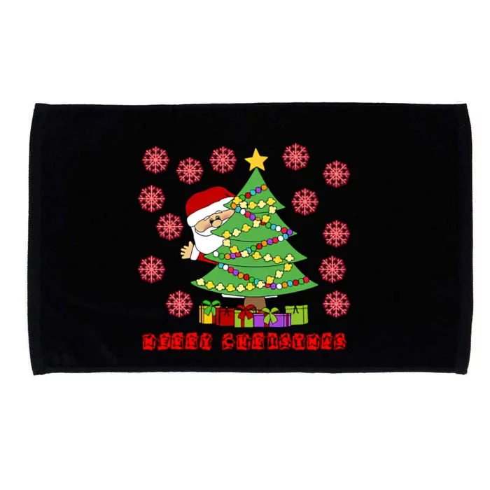 Santa Claus Merry Christmas Tree Microfiber Hand Towel