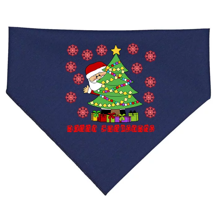 Santa Claus Merry Christmas Tree USA-Made Doggie Bandana