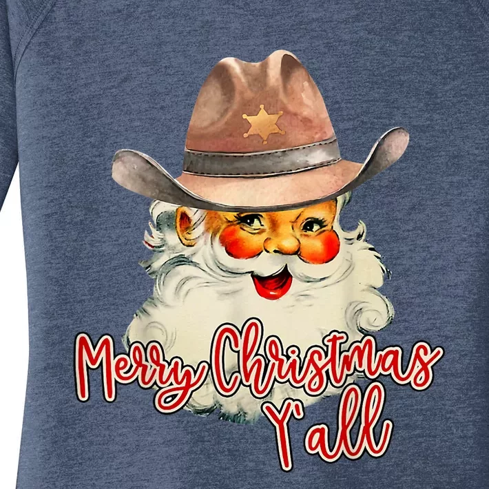 Santa Claus Merry Christmas Y'all Western Country Cowboy Women's Perfect Tri Tunic Long Sleeve Shirt