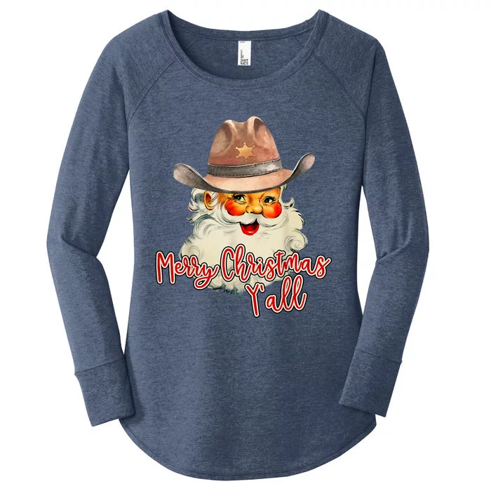 Santa Claus Merry Christmas Y'all Western Country Cowboy Women's Perfect Tri Tunic Long Sleeve Shirt