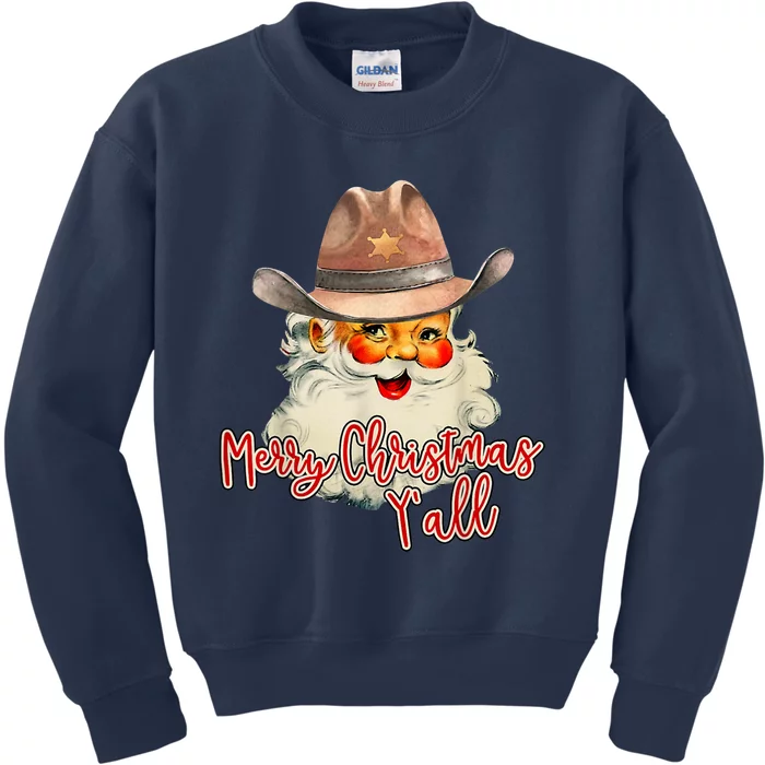 Santa Claus Merry Christmas Y'all Western Country Cowboy Kids Sweatshirt