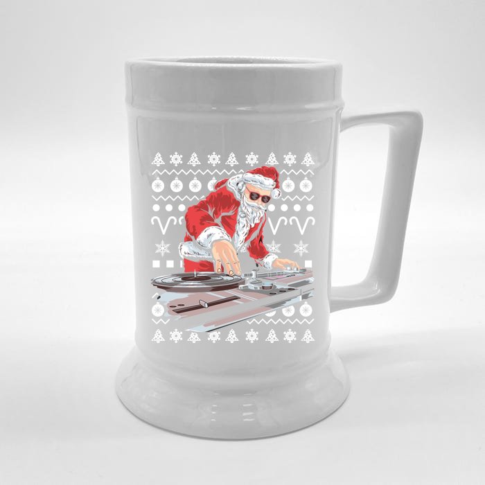 Santa Claus Music Dj Tacky Christmas Ugly Xmas Funny Gift Front & Back Beer Stein