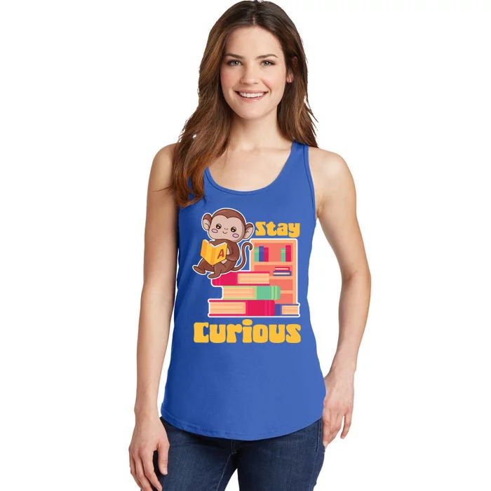 Stay Curious Monkey Reading Funny Book Lover Bookworm Gift Ladies Essential Tank