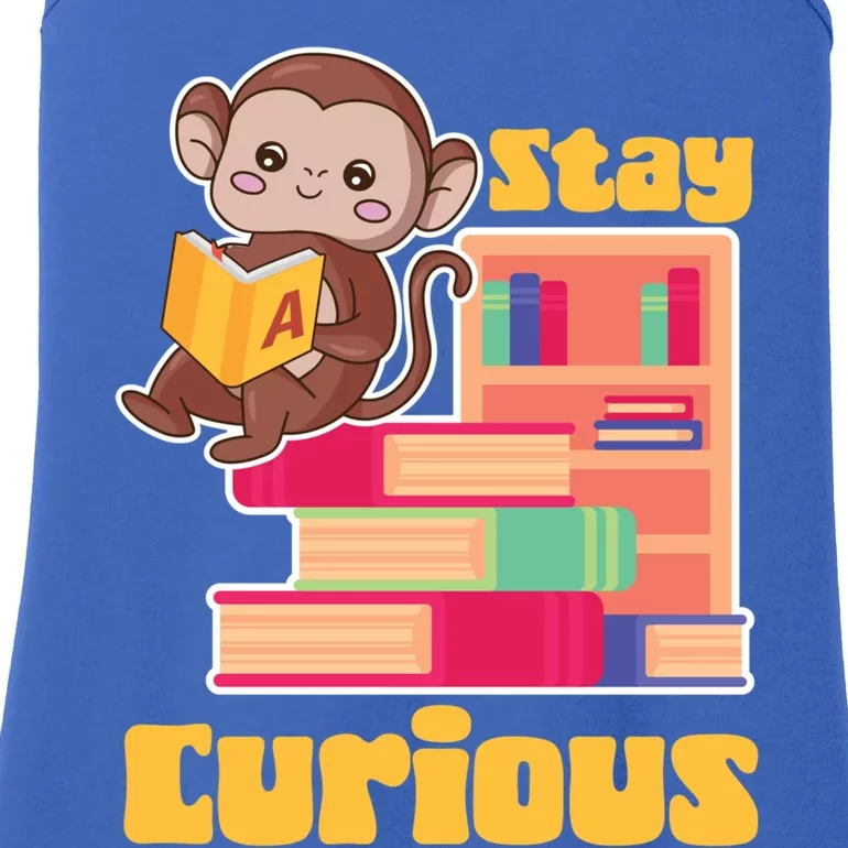 Stay Curious Monkey Reading Funny Book Lover Bookworm Gift Ladies Essential Tank