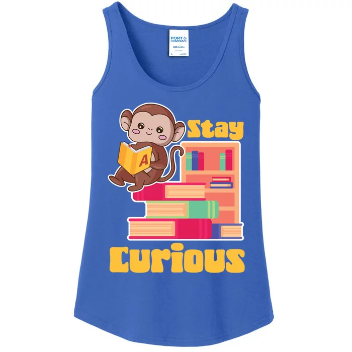 Stay Curious Monkey Reading Funny Book Lover Bookworm Gift Ladies Essential Tank