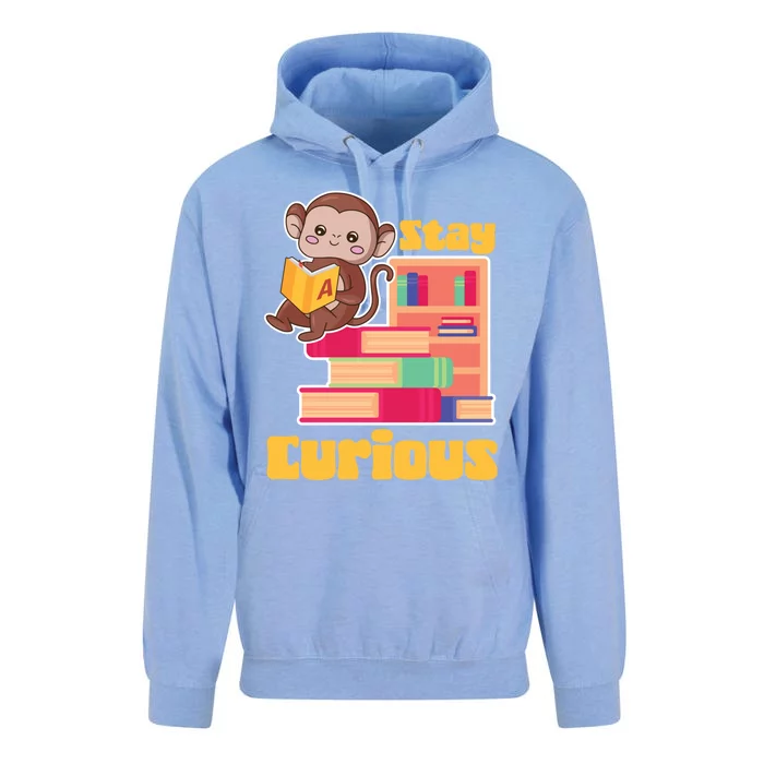 Stay Curious Monkey Reading Funny Book Lover Bookworm Gift Unisex Surf Hoodie