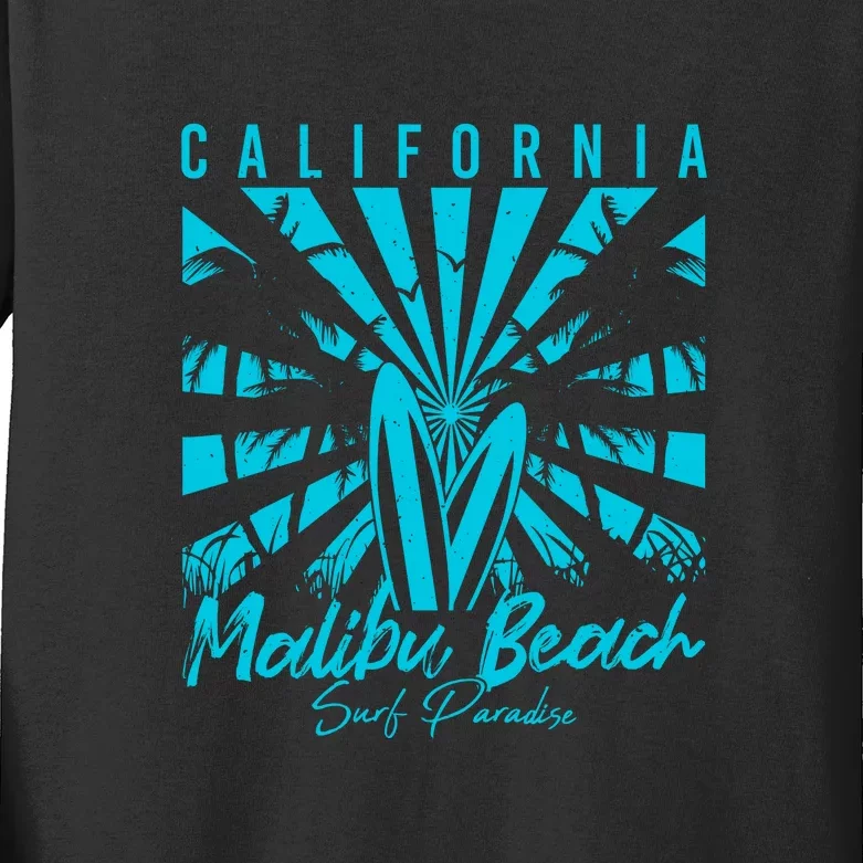 Surfing California Malibu Beach Surf Paradise Cool Summer Gift Kids Long Sleeve Shirt