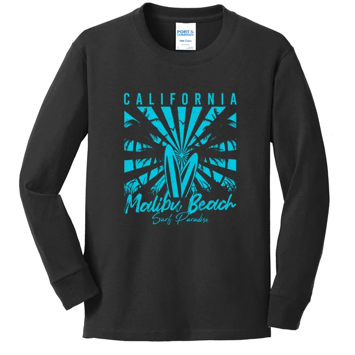 Surfing California Malibu Beach Surf Paradise Cool Summer Gift Kids Long Sleeve Shirt