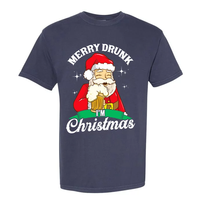 Santa Claus Merry Drunk I’M Christmas Print Funny Gift Garment-Dyed Heavyweight T-Shirt