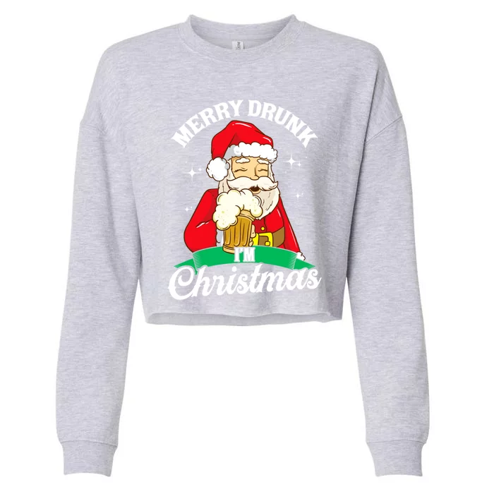 Santa Claus Merry Drunk I’M Christmas Print Funny Gift Cropped Pullover Crew