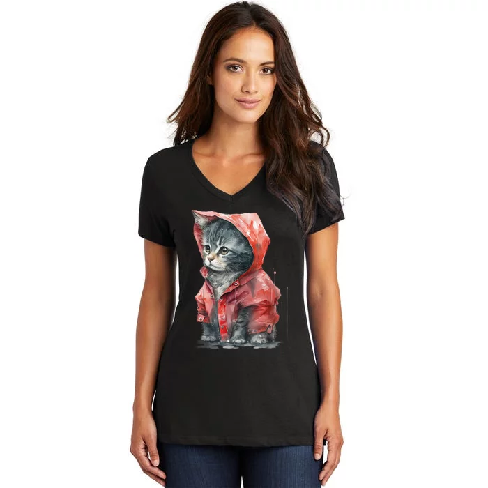 Sweet Cat Motifs Cat Women's V-Neck T-Shirt