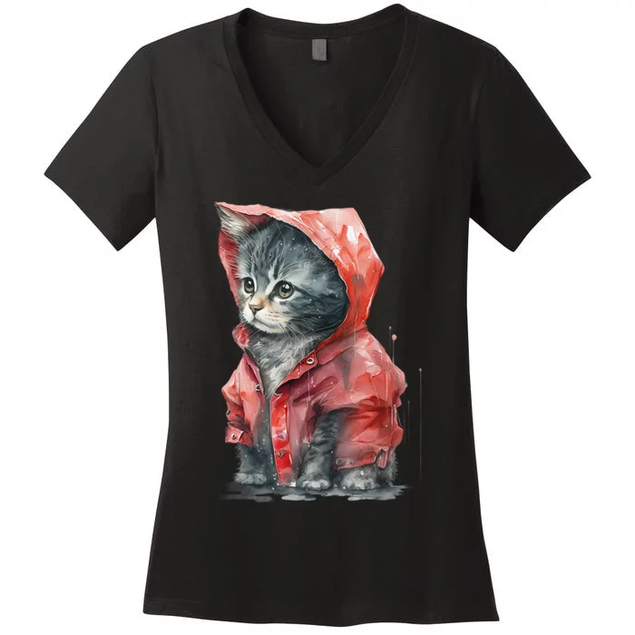 Sweet Cat Motifs Cat Women's V-Neck T-Shirt