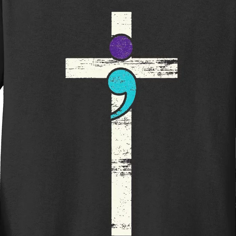 Semicolon Cross Mental Health Awareness Costume Warrior Kids Long Sleeve Shirt