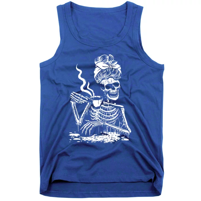 Skeleton Coffee Messy Bun Gift Front Design Funny Gift Tank Top