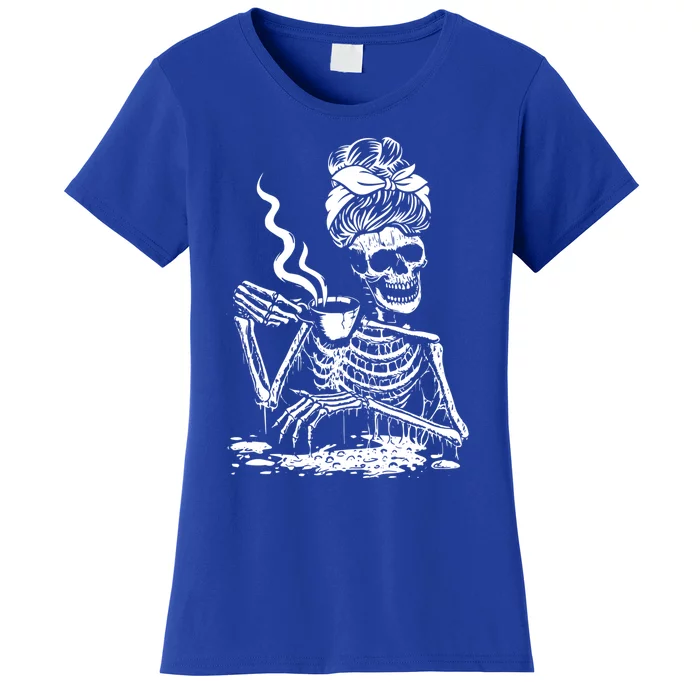 Skeleton Coffee Messy Bun Gift Front Design Funny Gift Women's T-Shirt