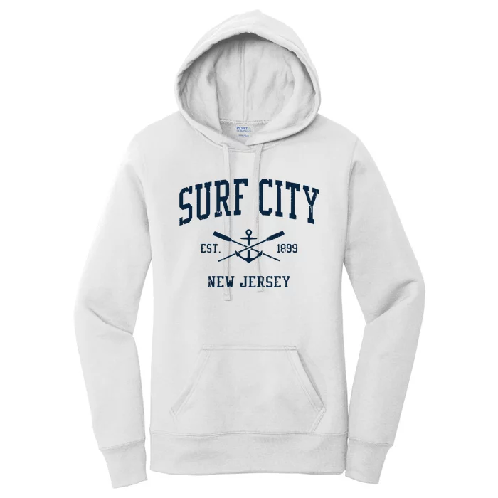 Surf City Nj Vintage Crossed Oars Boat Anchor Women's Pullover Hoodie