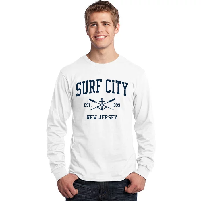 Surf City Nj Vintage Crossed Oars Boat Anchor Tall Long Sleeve T-Shirt