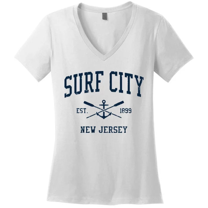 Surf City Nj Vintage Crossed Oars Boat Anchor Women's V-Neck T-Shirt